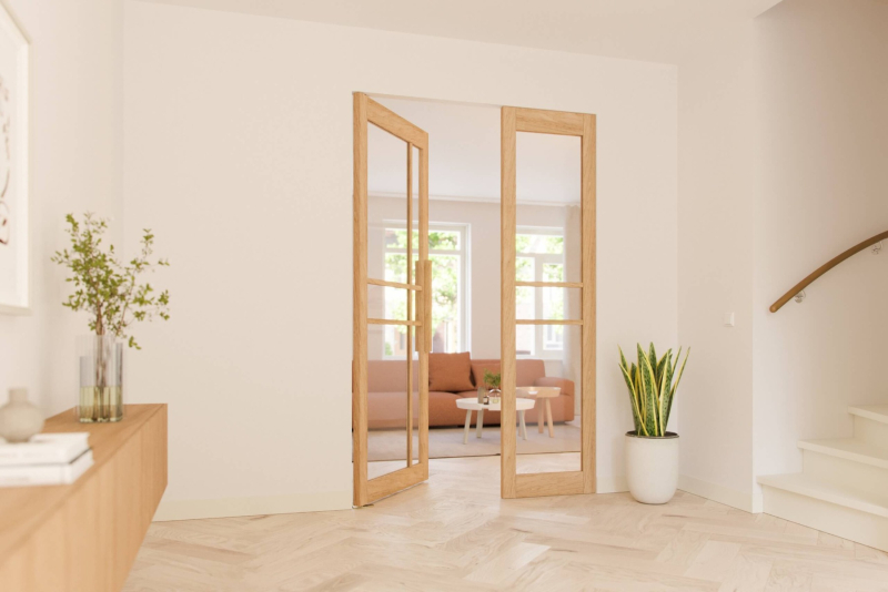 Eiken taatsdeur 6 vaks modern met zijpanelen op maat gemaakt